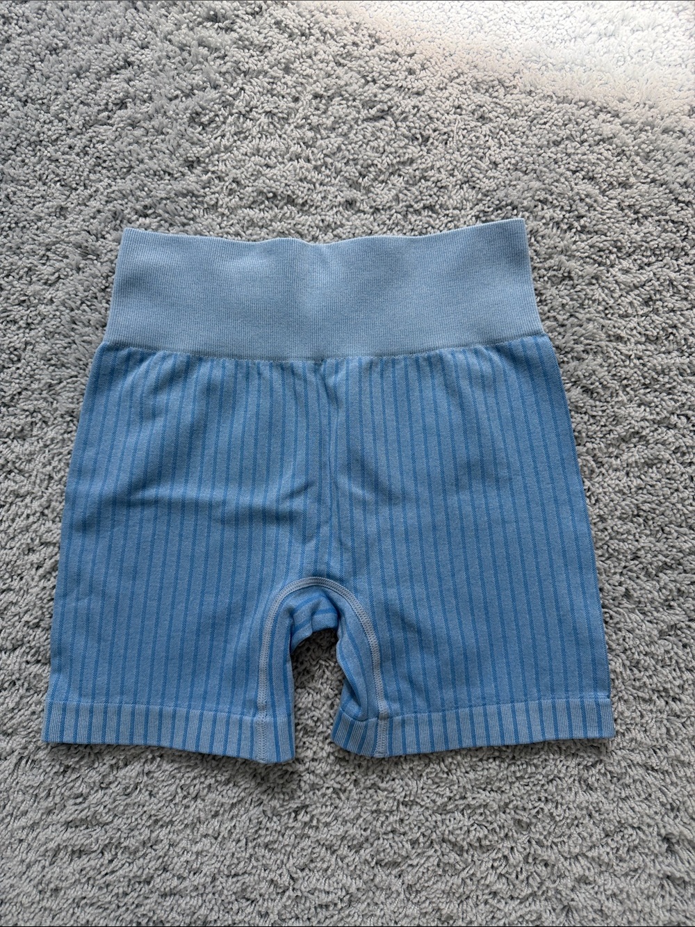 Blue Ribbed High-Waist Biker Shorts